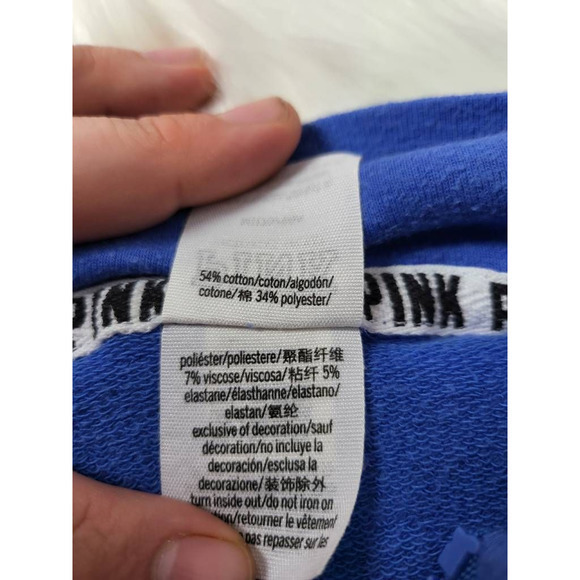 Pink Victorias Secret Womens Cropped Sweatshirt‎ Blue 1/2 Zip Stretch Logo M - Picture 6 of 6